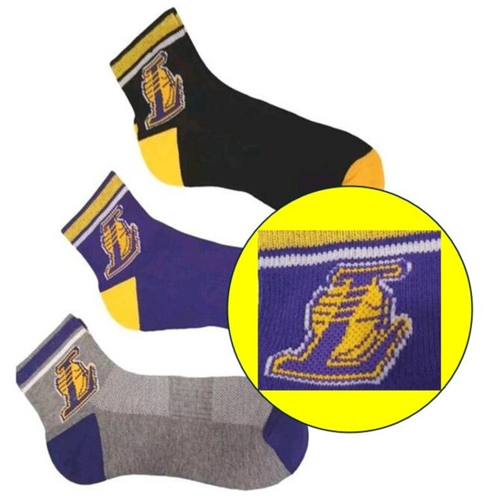 3 Pairs NBA Los Angeles Socks LAKERS Mens Sz 6-12 Low Cut Ankle Sporty Official